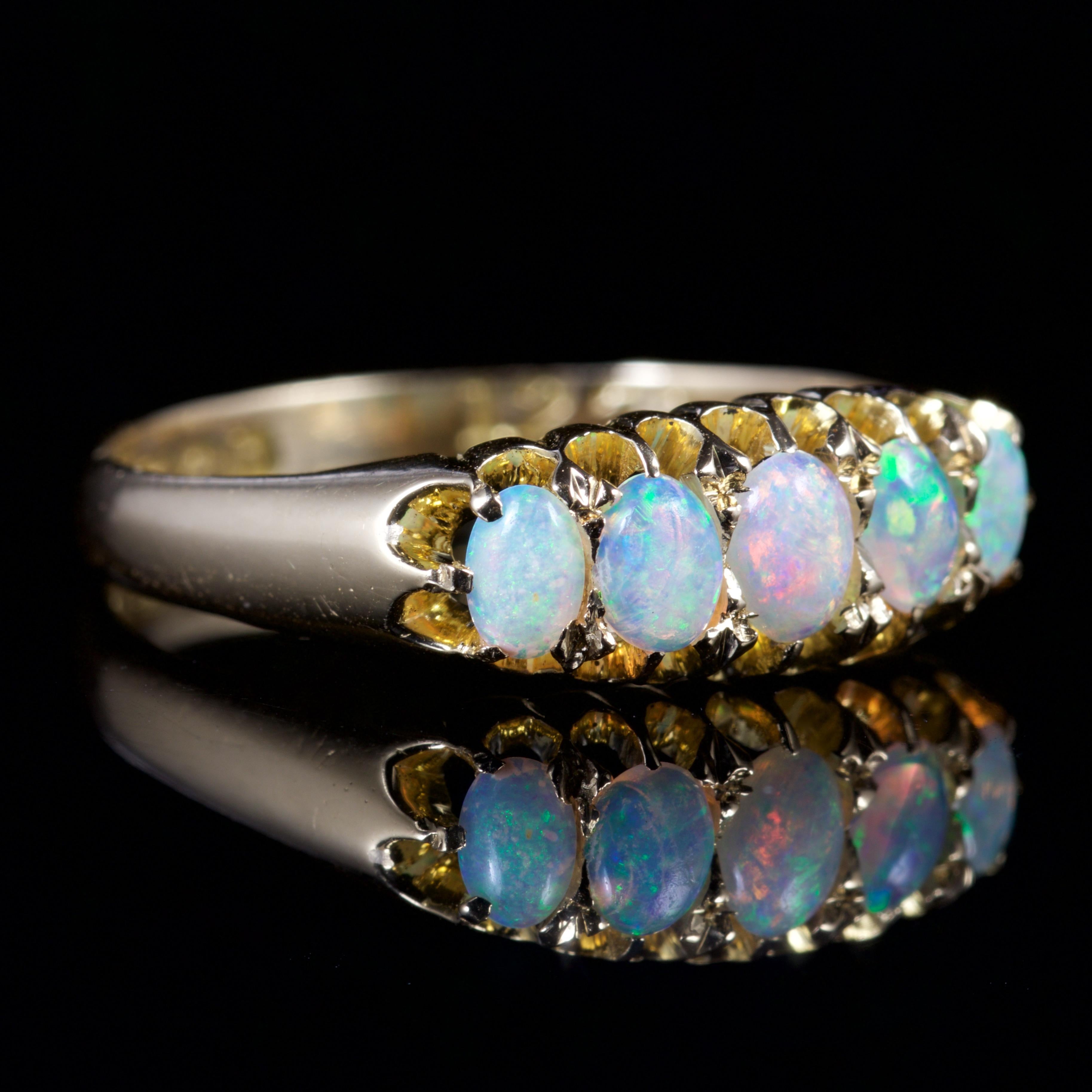Antique Edwardian Opal Five-Stone Ring 18 Carat Dated 1907 1