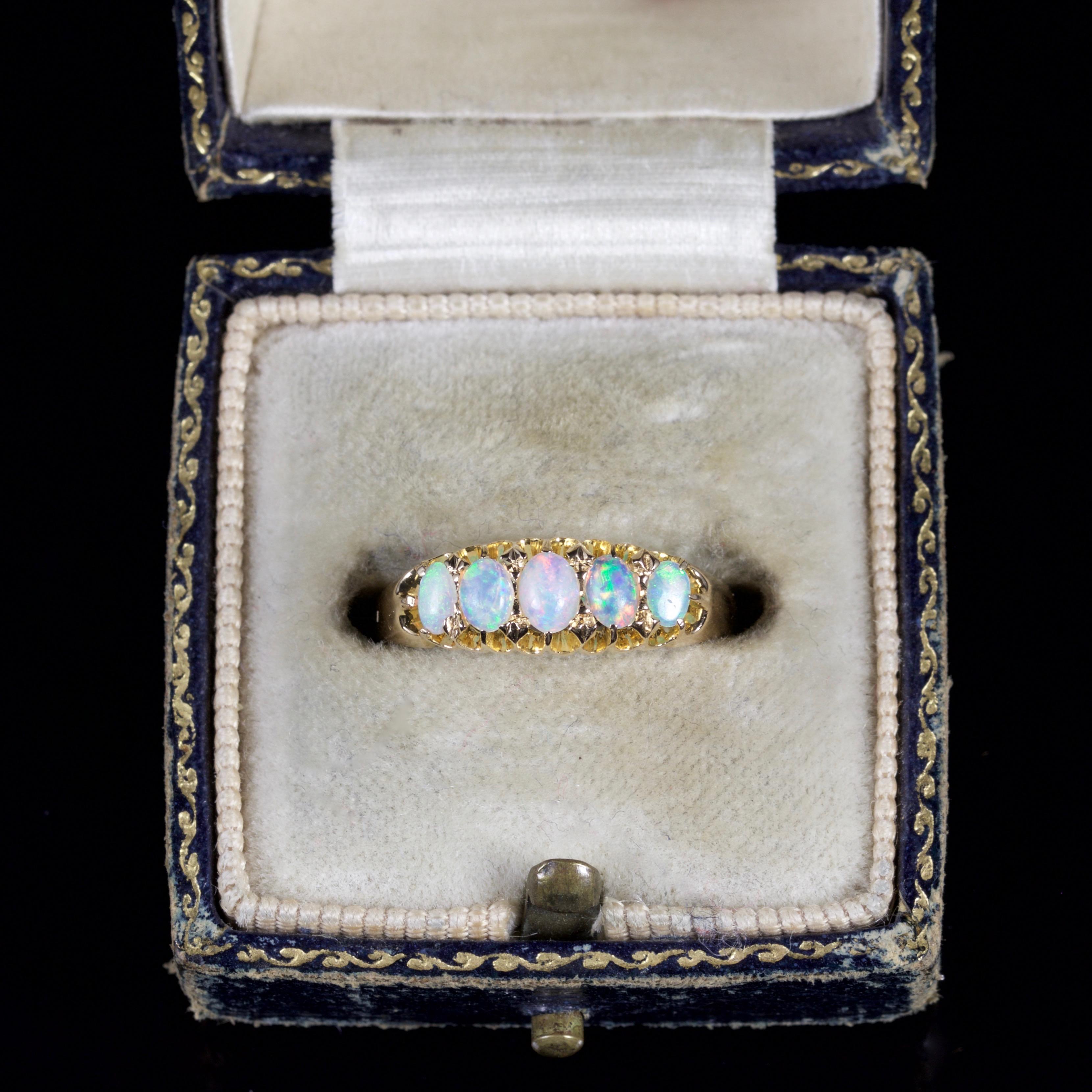 Antique Edwardian Opal Five-Stone Ring 18 Carat Dated 1907 3