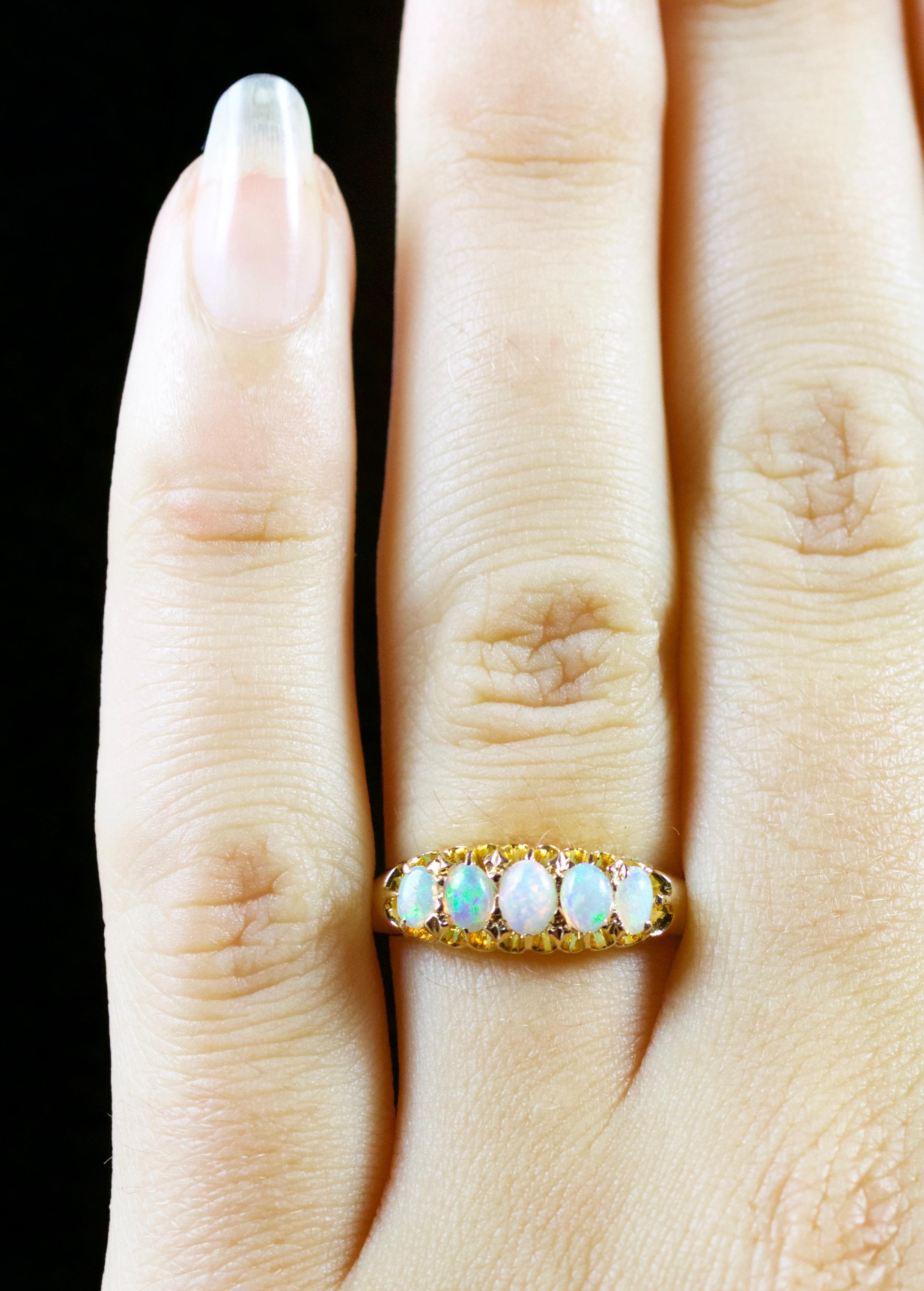 Antique Edwardian Opal Five-Stone Ring 18 Carat Dated 1907 4