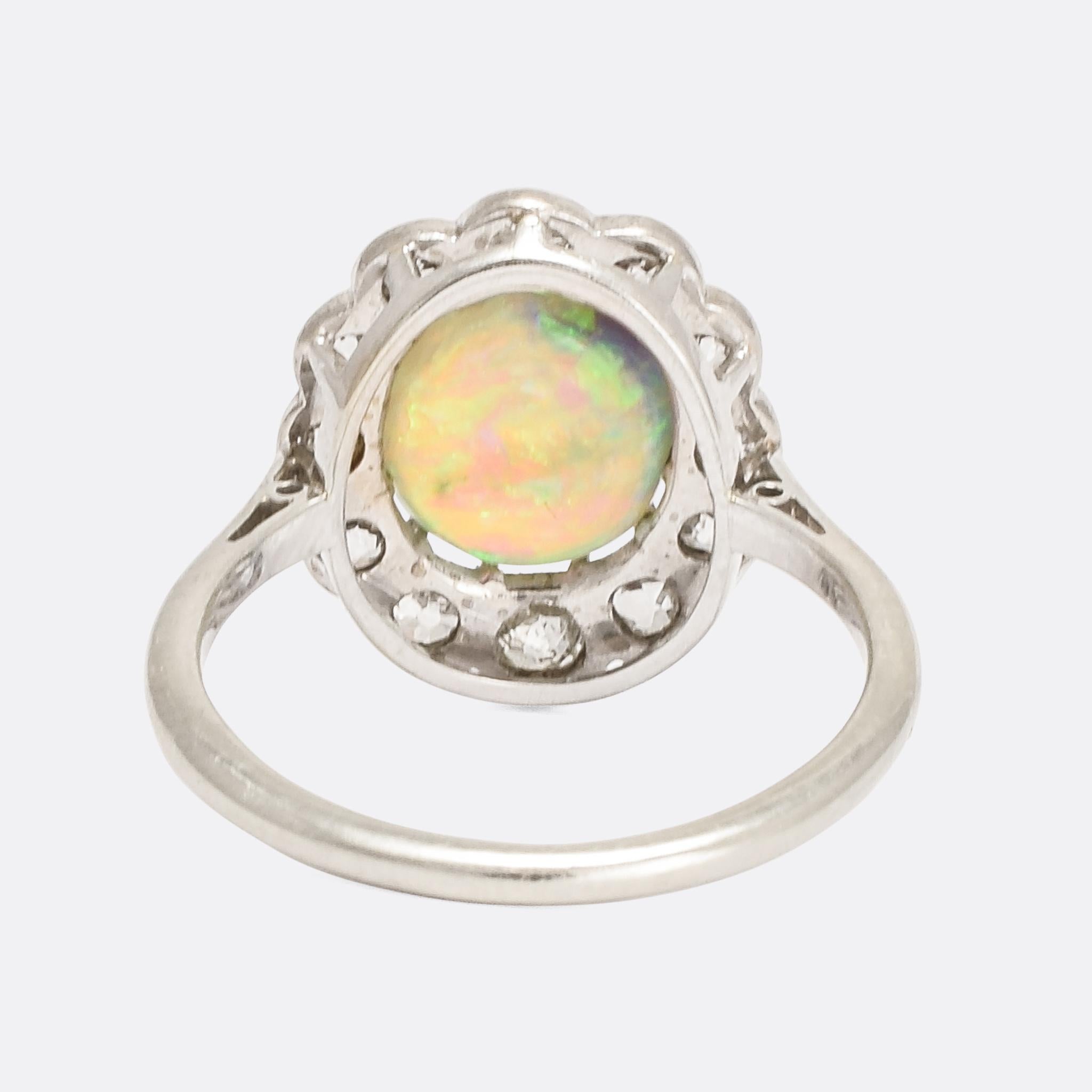 Antique Edwardian Opal Old Cut Diamond Cluster Ring In Good Condition In Sale, Cheshire