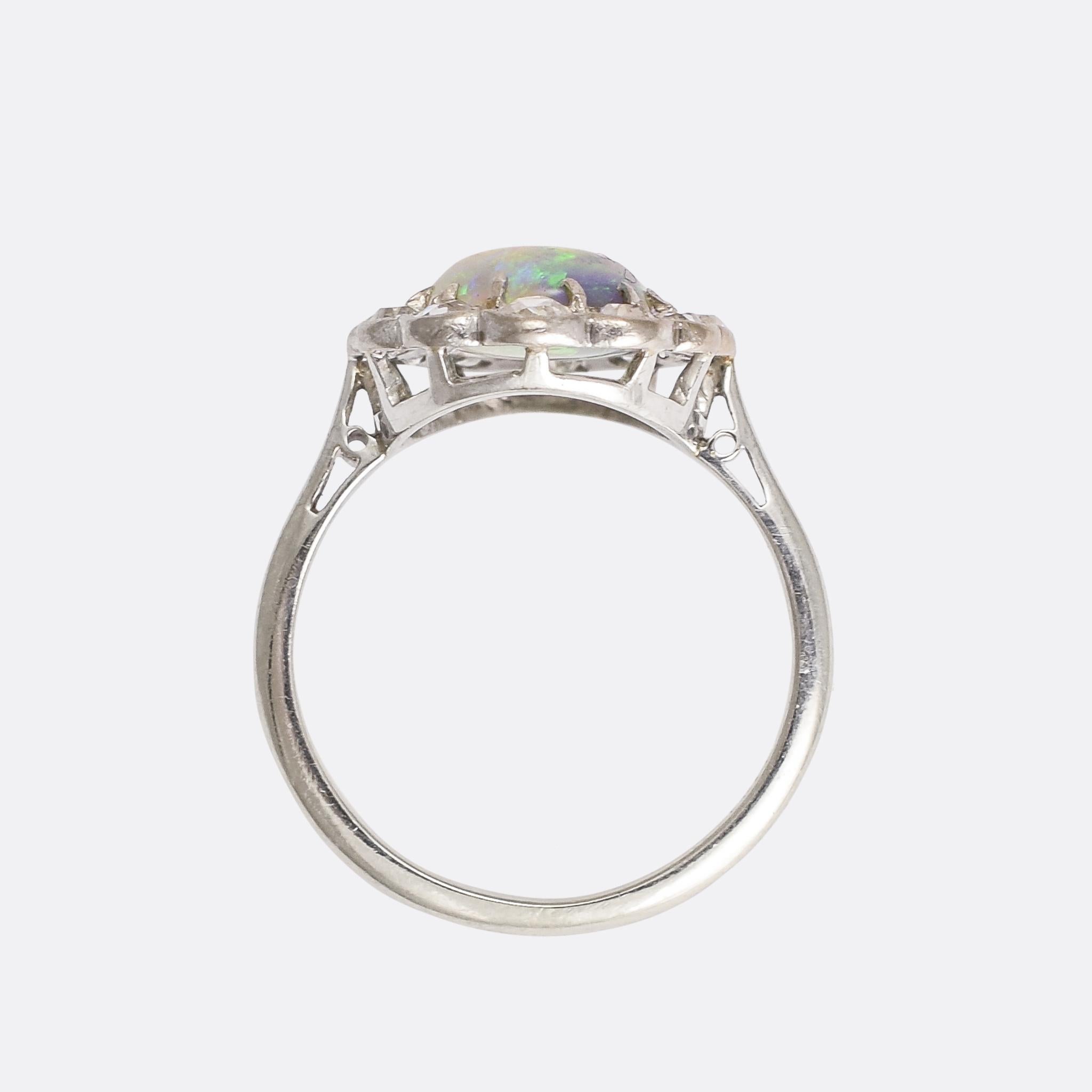 Women's Antique Edwardian Opal Old Cut Diamond Cluster Ring