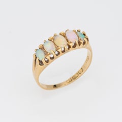 Antique Edwardian Opal Ring 5 Stone 18k Yellow Gold Band Sz 4.75 UK Hallmarks
