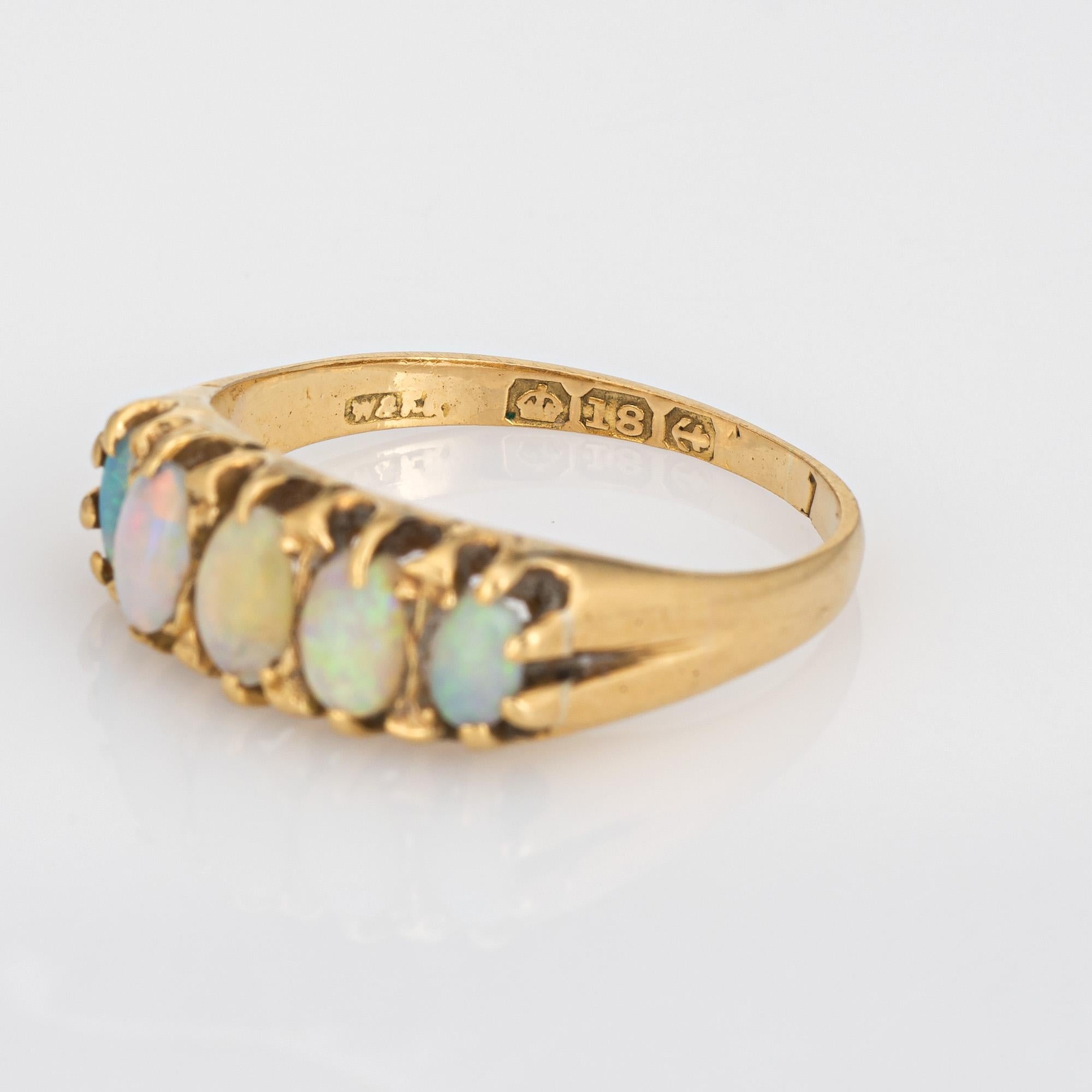 Antique Edwardian Opal Ring 5 Stone 18k Yellow Gold Band Sz 4.75 UK Hallmarks In Good Condition In Torrance, CA