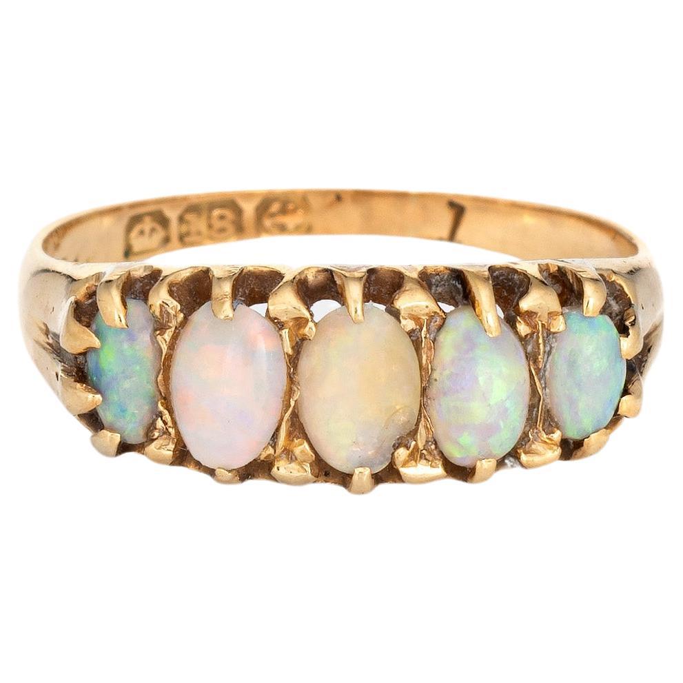 Antique Edwardian Opal Ring 5 Stone 18k Yellow Gold Band Sz 4.75 UK Hallmarks