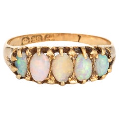 Antique Edwardian Opal Ring 5 Stone 18k Yellow Gold Band Sz 4.75 UK Hallmarks