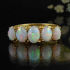 Antique Edwardian Opal Ring, Cabochon Cut, Birmingham, 1902, 18 Karat Gold