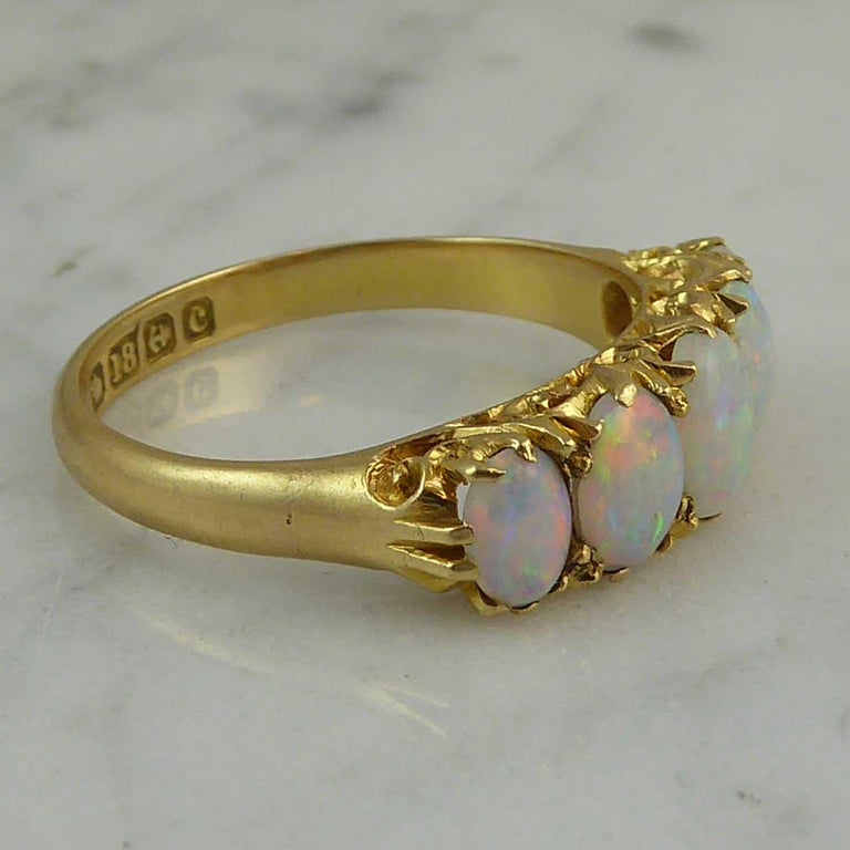 Antique Edwardian Opal Ring, Cabochon Cut, Birmingham, 1902, 18 Karat