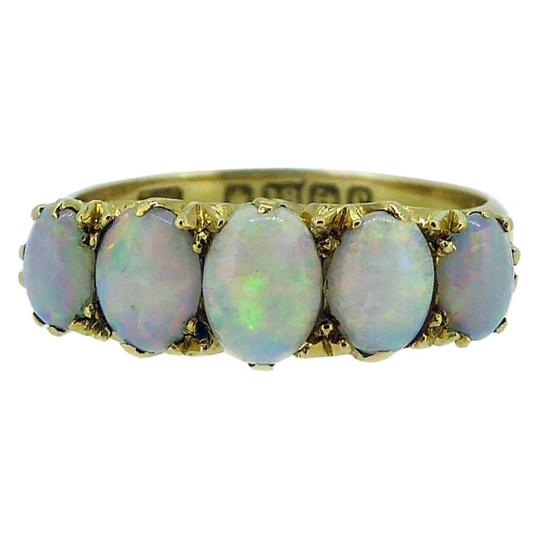 Antique Edwardian Opal Ring, Cabochon Cut, Birmingham, 1902, 18 Karat Gold