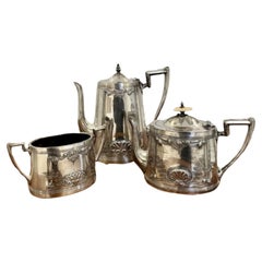 Vintage Edwardian ornate silver plated three piece tea set