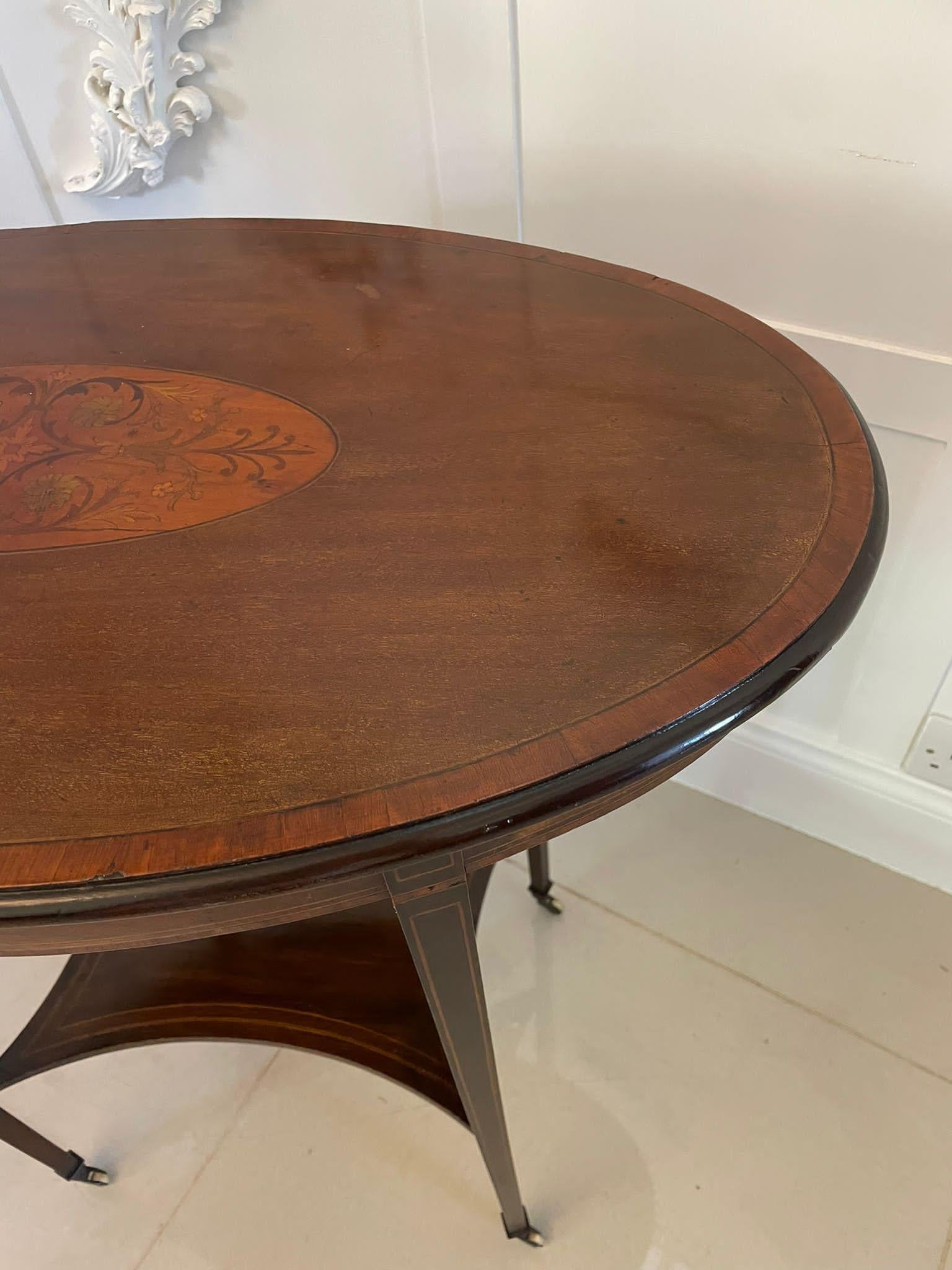 Antique Edwardian Oval Quality Mahogany Inlaid Lamp Table For Sale 6