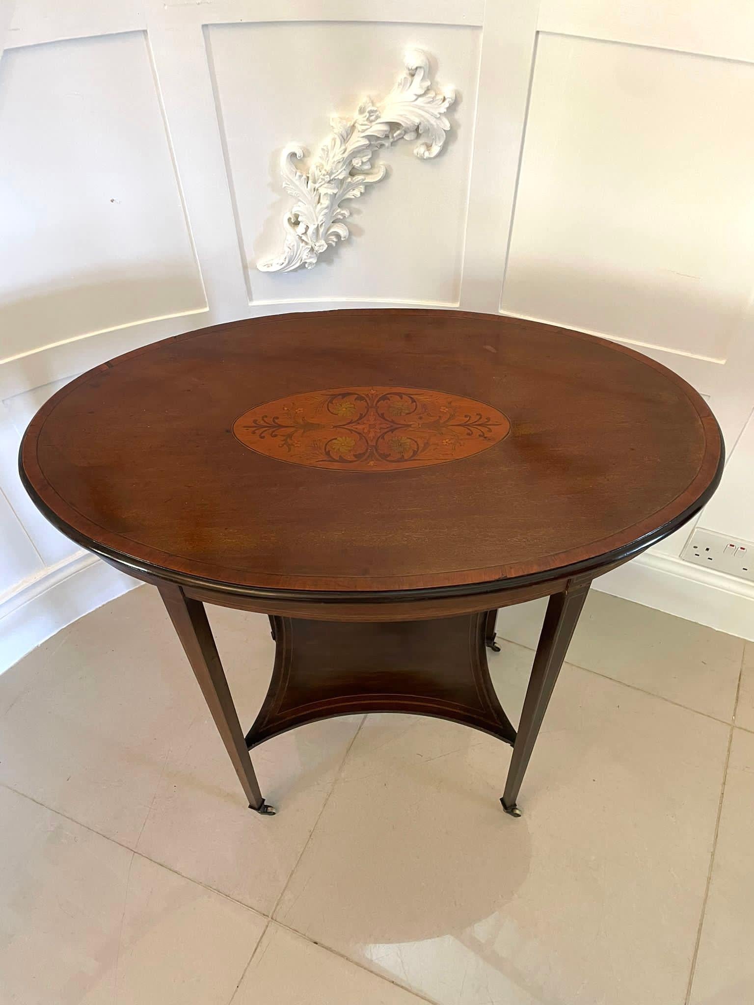 English Antique Edwardian Oval Quality Mahogany Inlaid Lamp Table For Sale