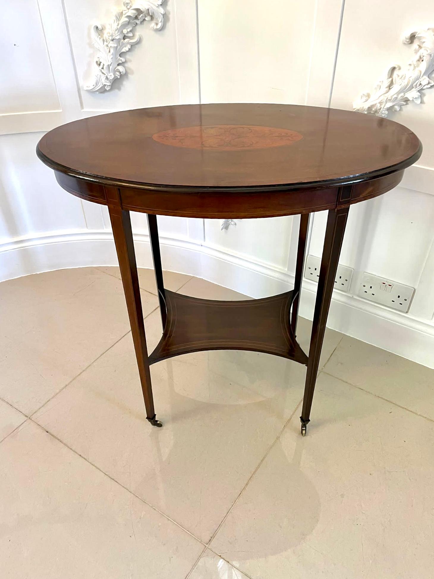 Antique Edwardian Oval Quality Mahogany Inlaid Lamp Table In Good Condition For Sale In Suffolk, GB