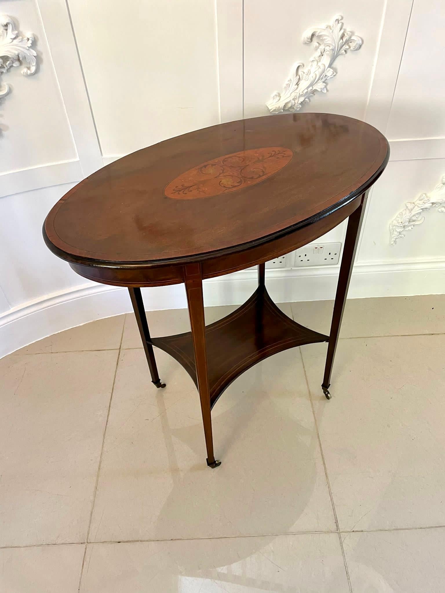 Other Antique Edwardian Oval Quality Mahogany Inlaid Lamp Table For Sale