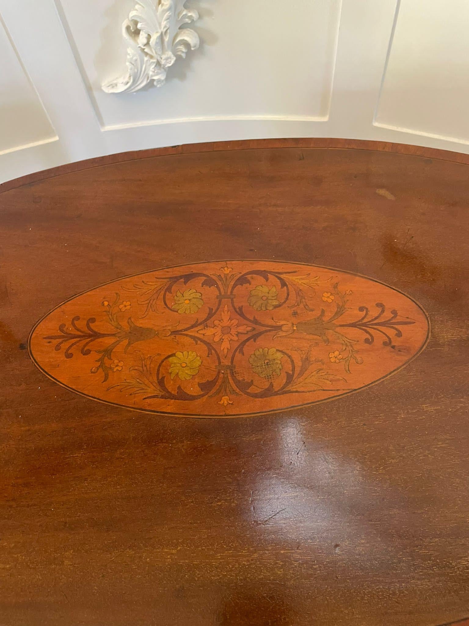 Antique Edwardian Oval Quality Mahogany Inlaid Lamp Table For Sale 1
