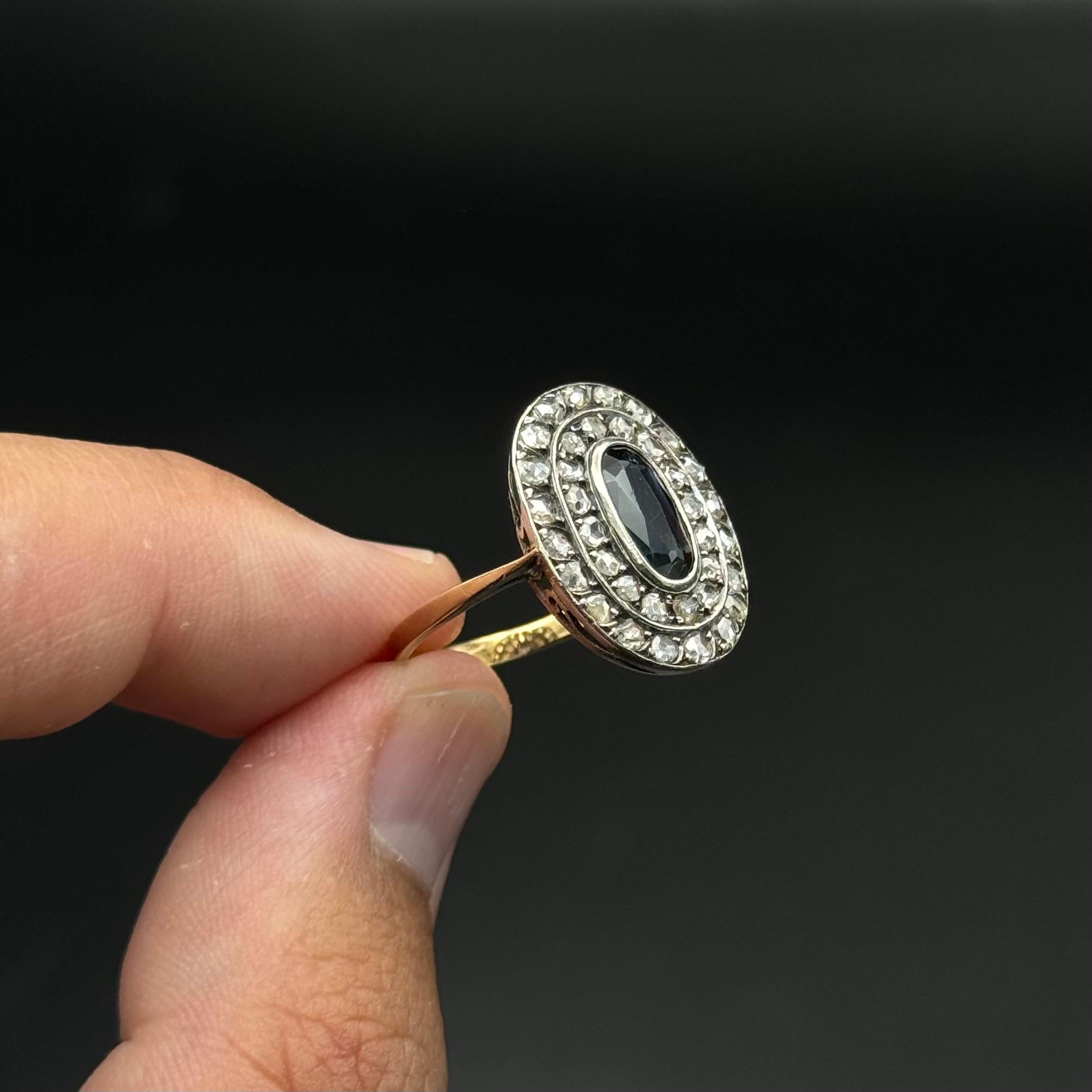 Antique Edwardian Oval Sapphire Diamond Engagement Ring Silver Yellow Gold 1900s For Sale 5