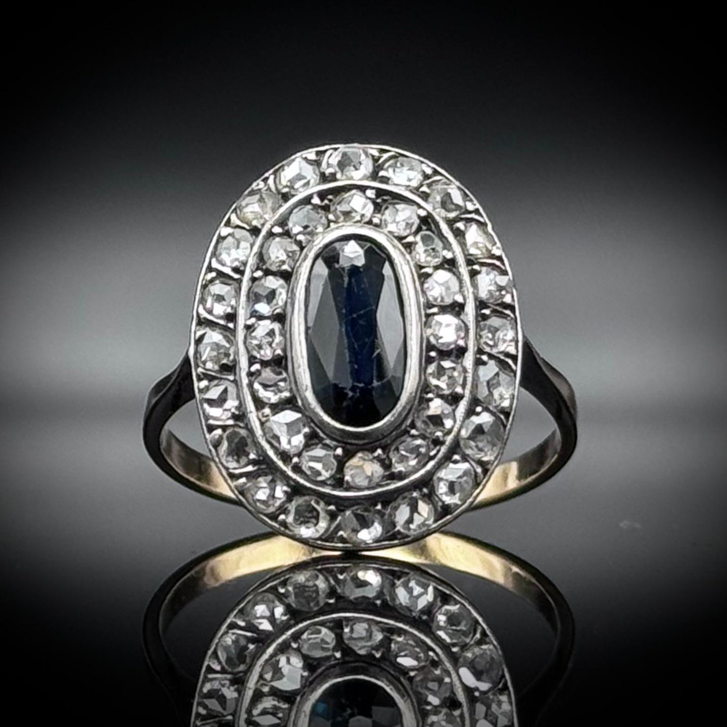 Antique Edwardian Oval Sapphire Diamond Engagement Ring Silver Yellow Gold 1900s For Sale 6