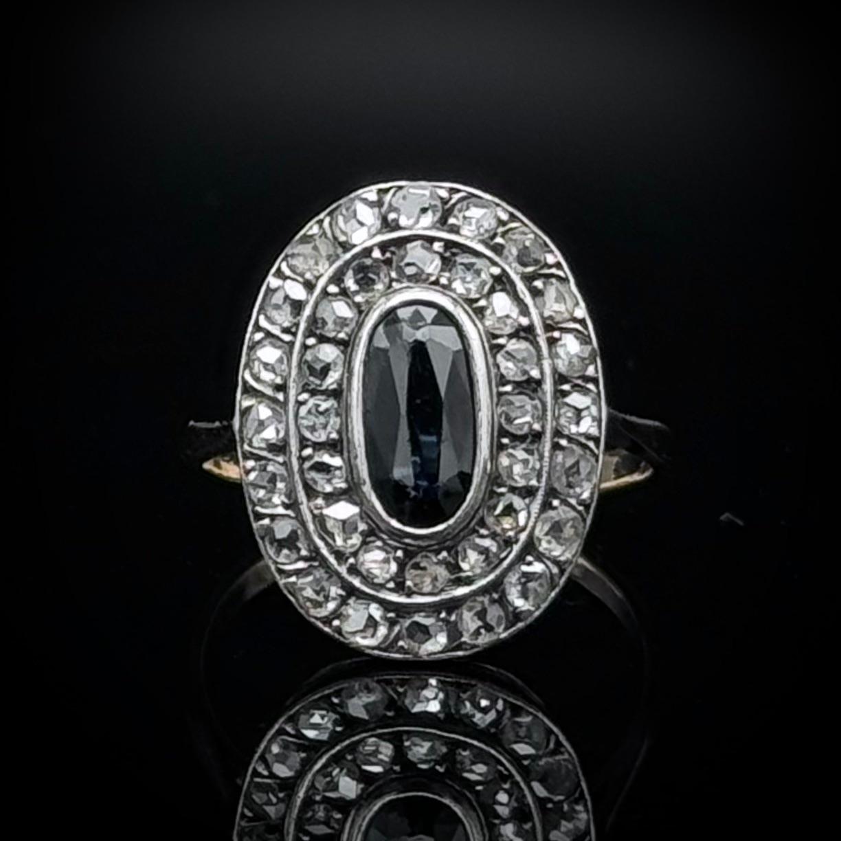 Antique Edwardian Oval Sapphire Diamond Engagement Ring Silver Yellow Gold 1900s For Sale 7