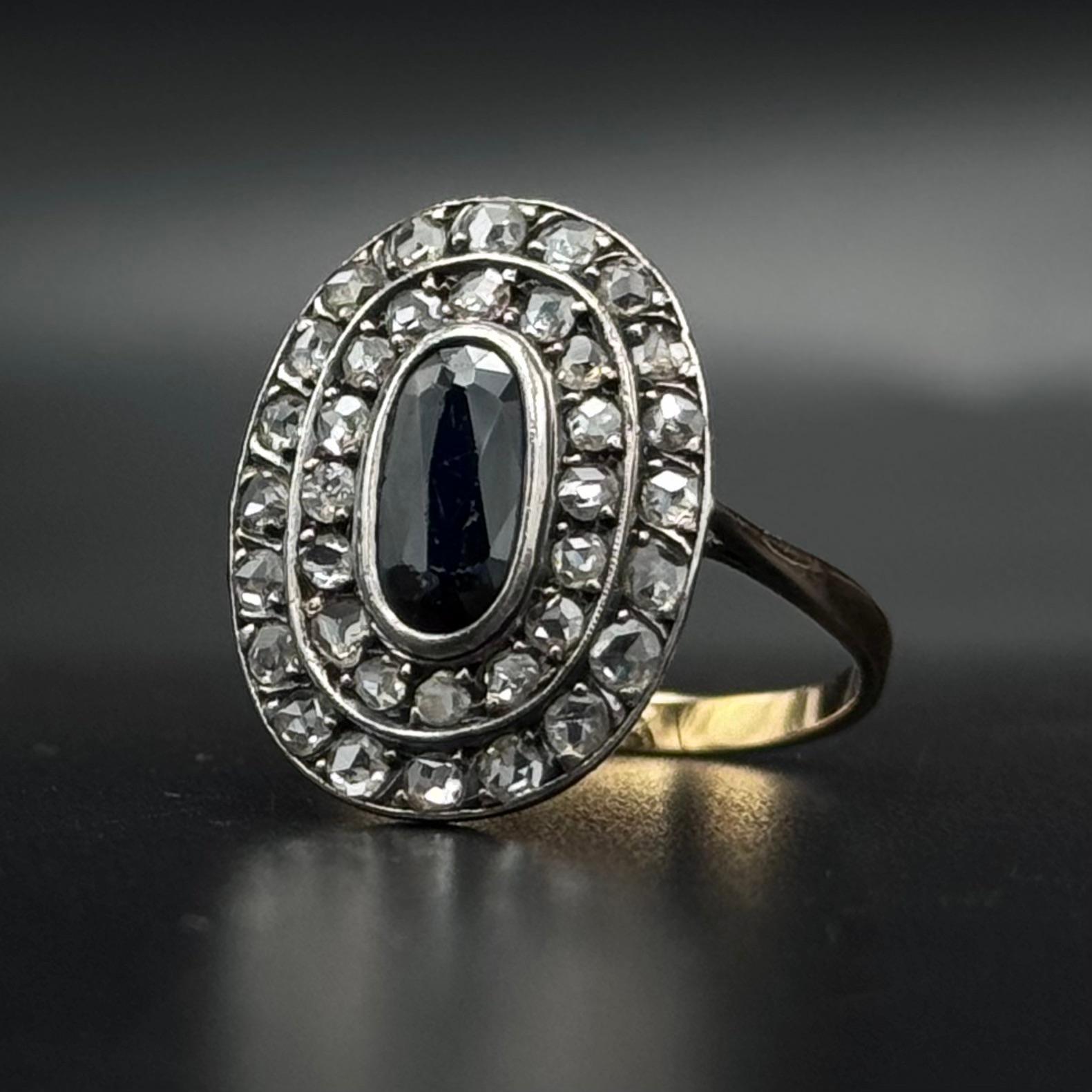 Antique Edwardian Oval Sapphire Diamond Engagement Ring Silver Yellow Gold 1900s For Sale 8