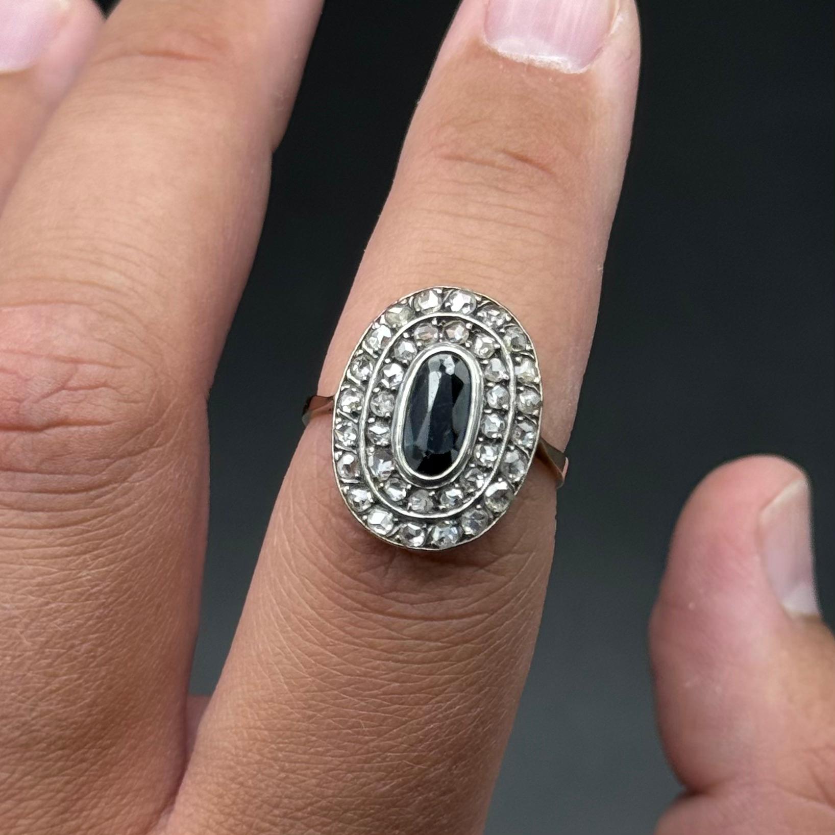 Antique Edwardian Oval Sapphire Diamond Engagement Ring Silver Yellow Gold 1900s For Sale 2
