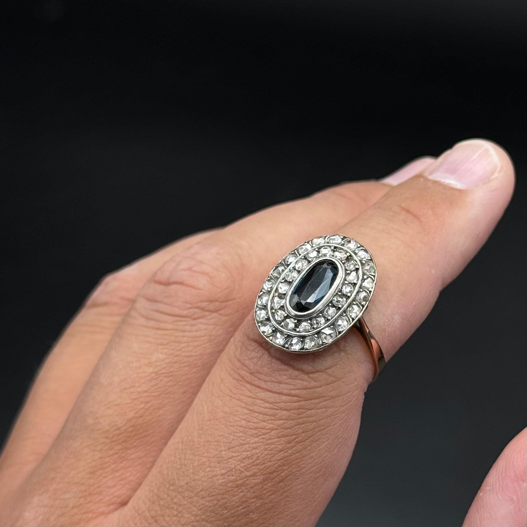 Antique Edwardian Oval Sapphire Diamond Engagement Ring Silver Yellow Gold 1900s For Sale 3