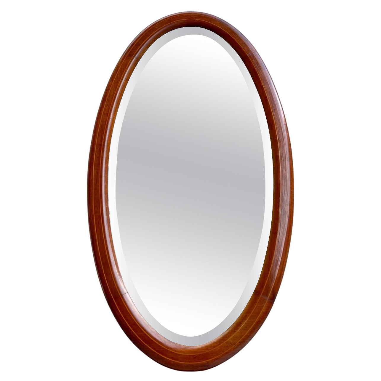 Antique Edwardian Oval Wall Mirror in Inlaid Walnut, 1910s