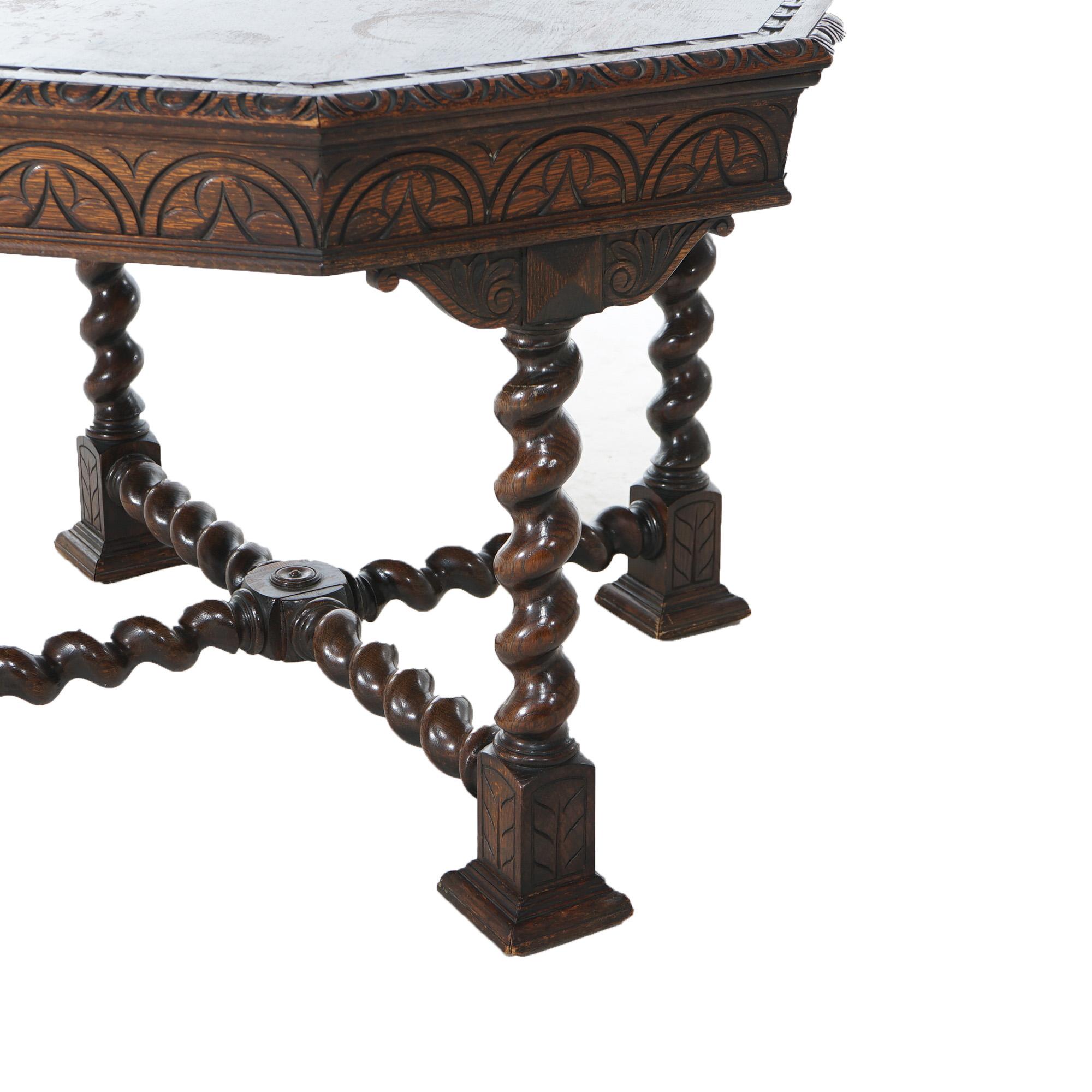 20th Century Antique Edwardian Oversized Carved Oak Octagonal Center Table, C1910 For Sale