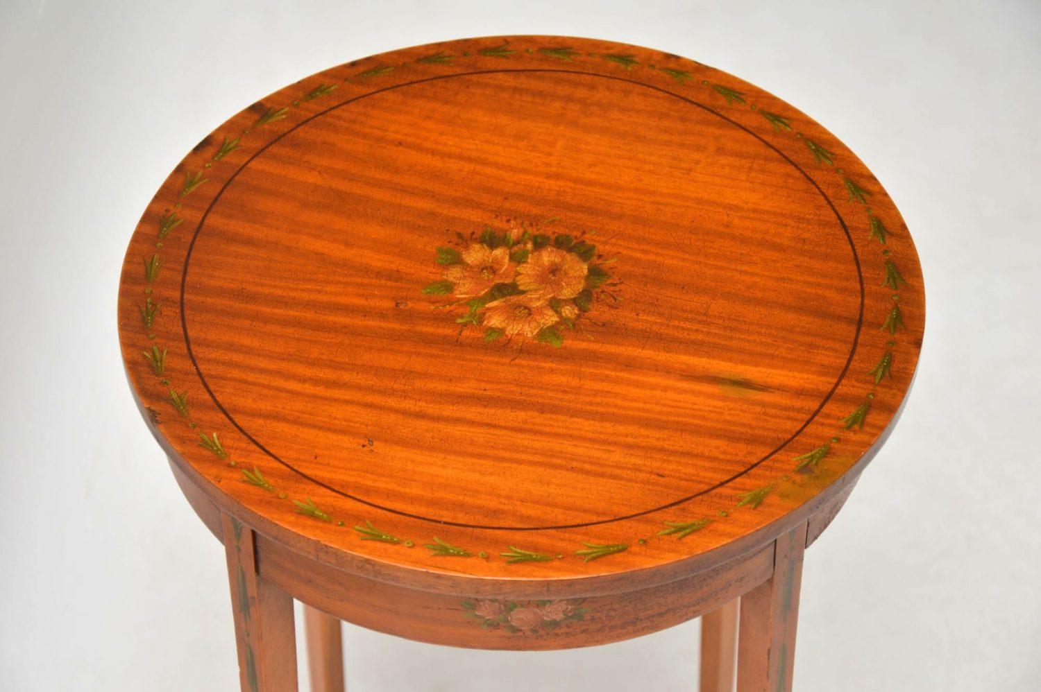 English Antique Edwardian Painted Satin Wood Side Table