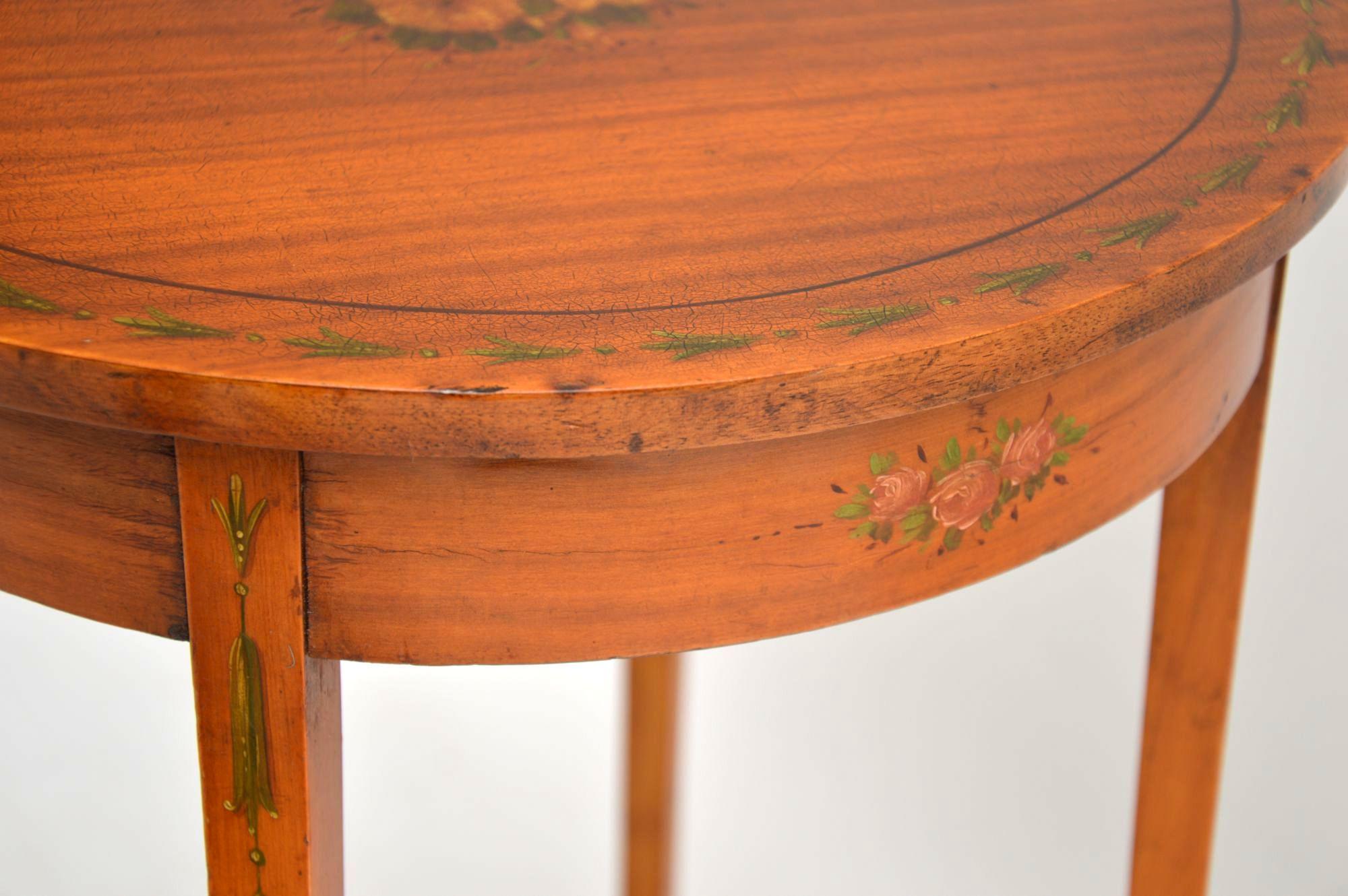 Antique Edwardian Painted Satin Wood Side Table 2