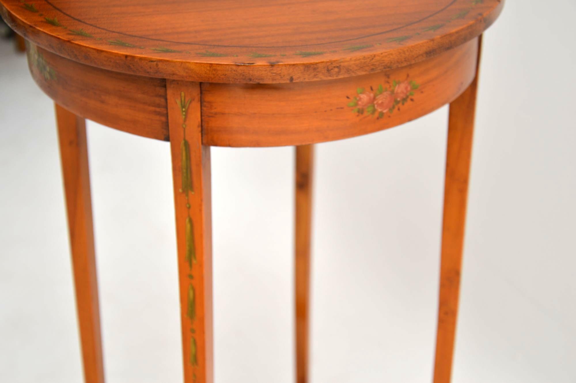 Antique Edwardian Painted Satin Wood Side Table 1