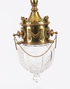 Antike Edwardian Pair Messing & Cut Crystal Ceiling Lights CIRCA 1900