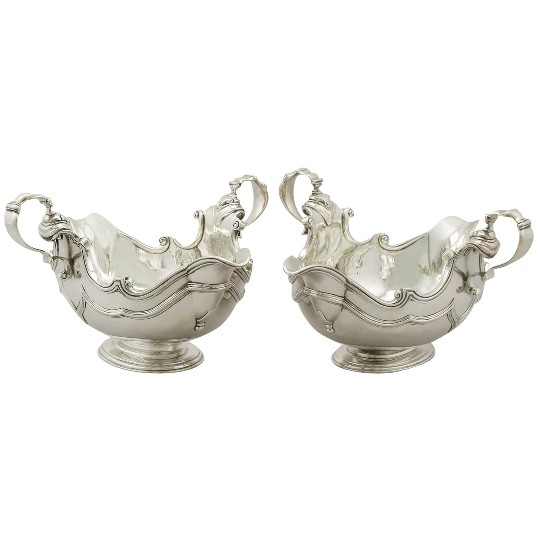 Antique Edwardian Pair of Britannia Standard Silver Sauceboats, 1908