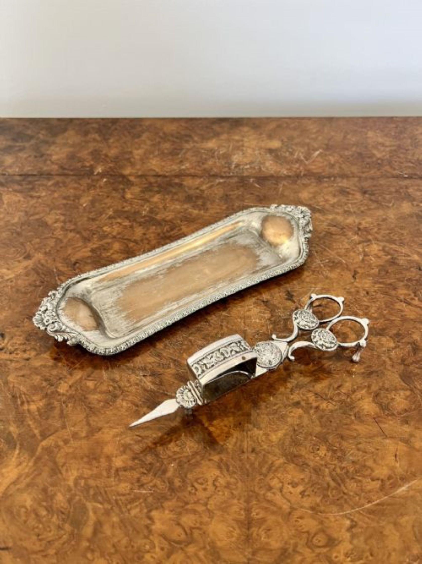 20th Century Antique Edwardian pair of candle snuffers & tray  For Sale