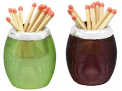 Edwardian Pair of Colored Glass and Sterling Silver Match Strikers