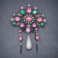 Antique Edwardian Paste Pearl Suffragette Brooch Silver, circa 1910