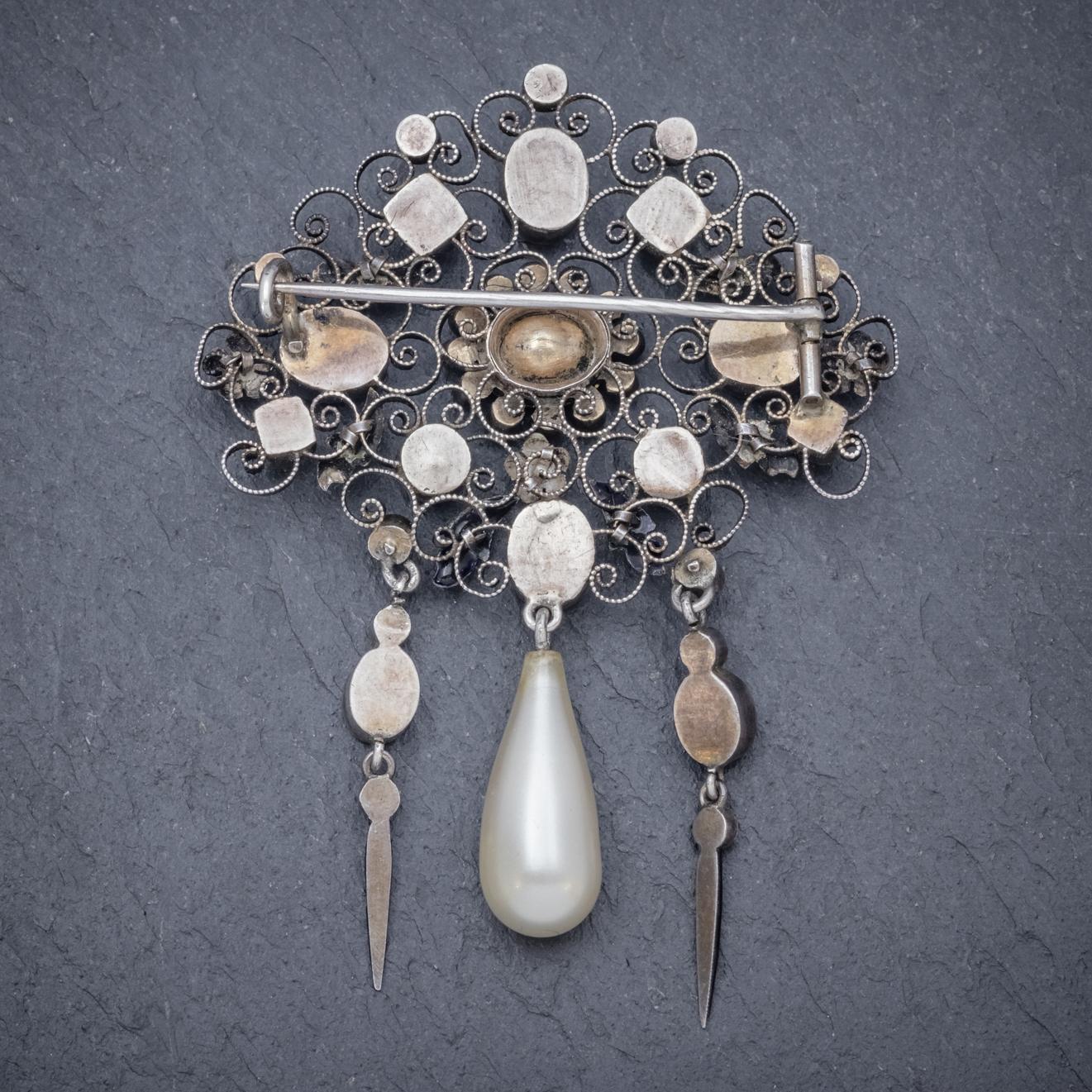 Antique Edwardian Paste Pearl Suffragette Brooch Silver, circa 1910 In Good Condition For Sale In Lancaster , GB