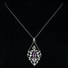 Antique Edwardian Paste Pendant Chain Pink White Paste, circa 1915