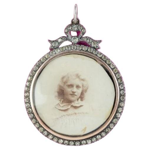 Antique Edwardian Paste Photo Locket Pendant Sterling Silver, circa 1915 For Sale