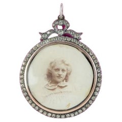 Antique Edwardian Paste Photo Locket Pendant Sterling Silver, circa 1915