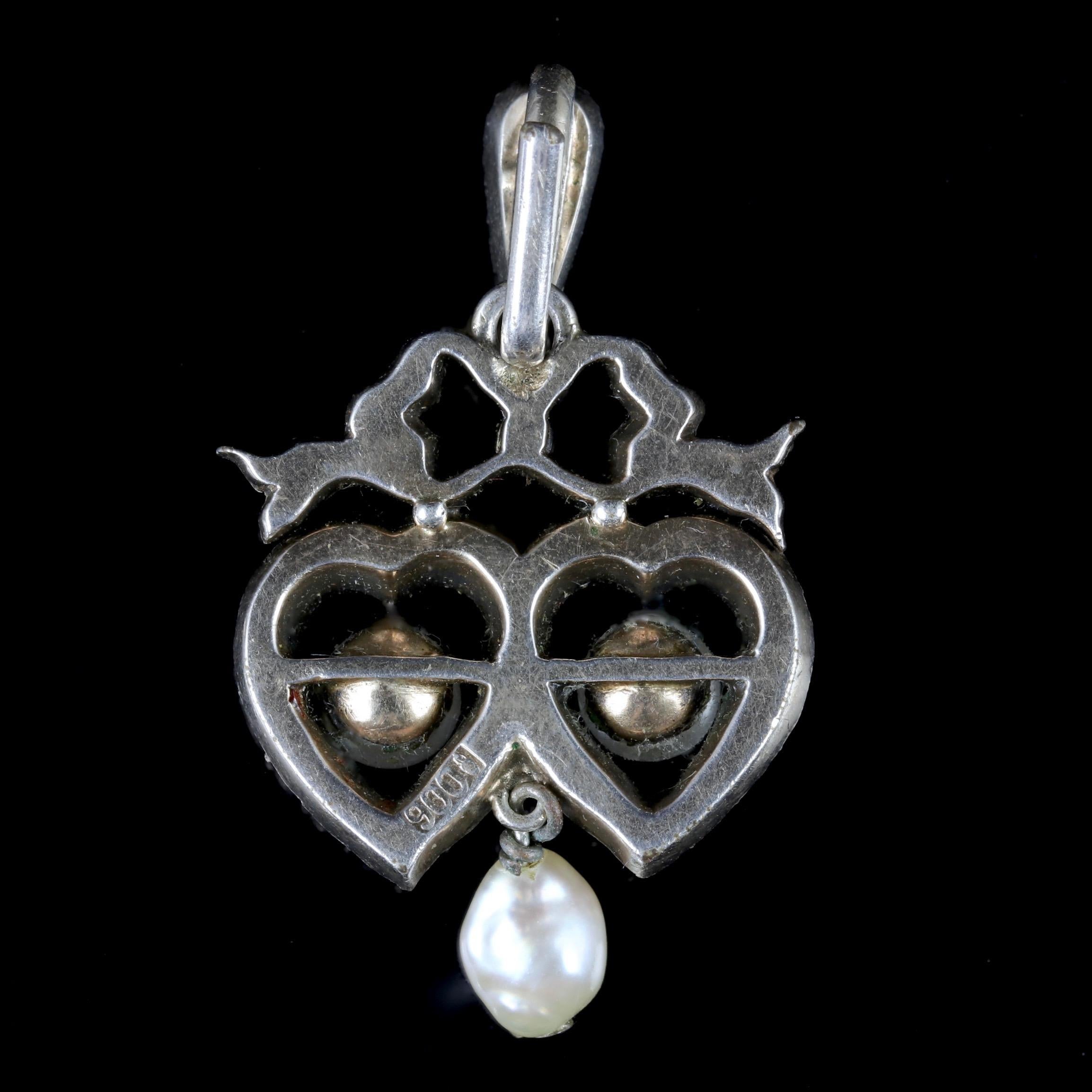 Antique Edwardian Paste Stone Pearl Pendant Silver, circa 1910 In Excellent Condition In Lancaster, Lancashire