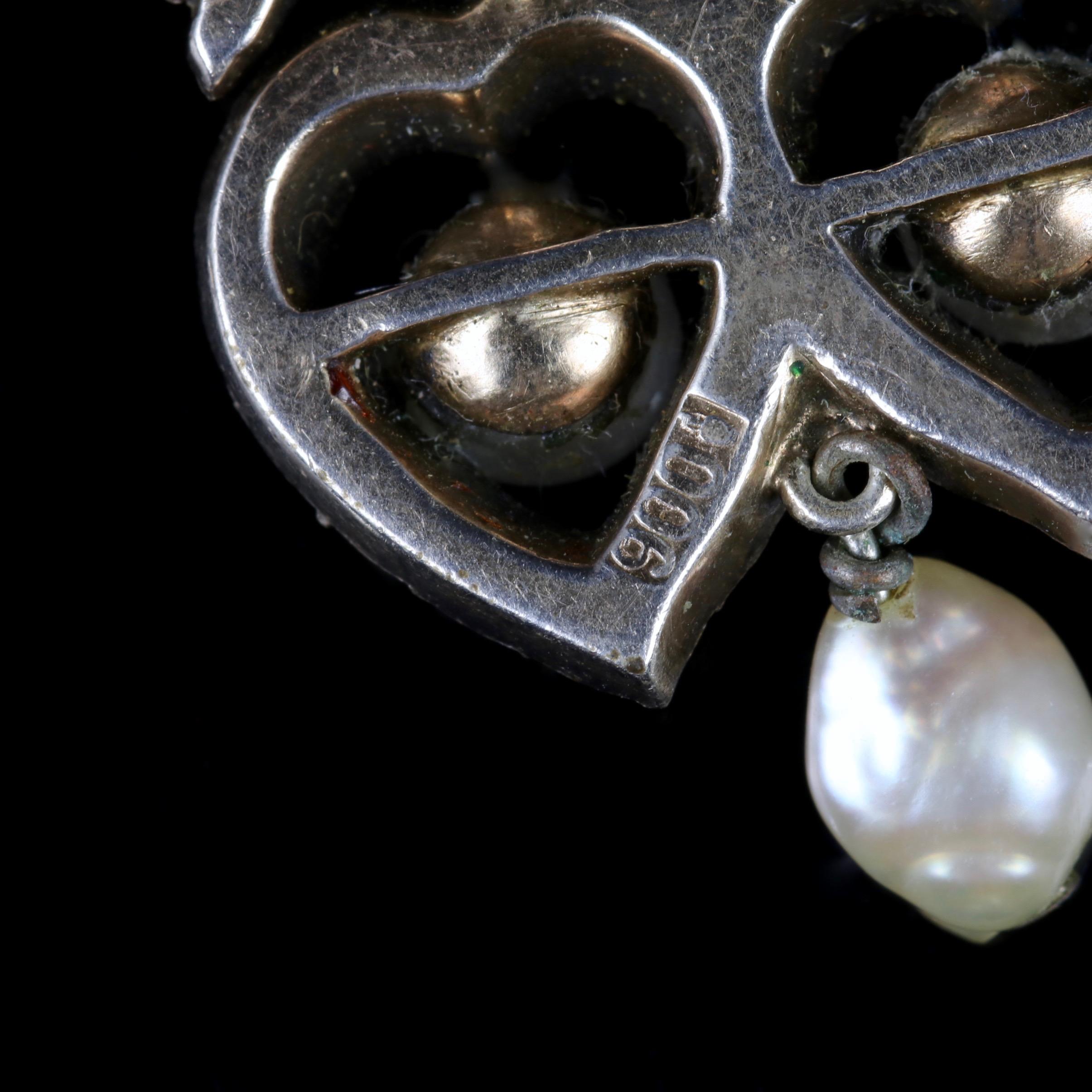 Antique Edwardian Paste Stone Pearl Pendant Silver, circa 1910 1