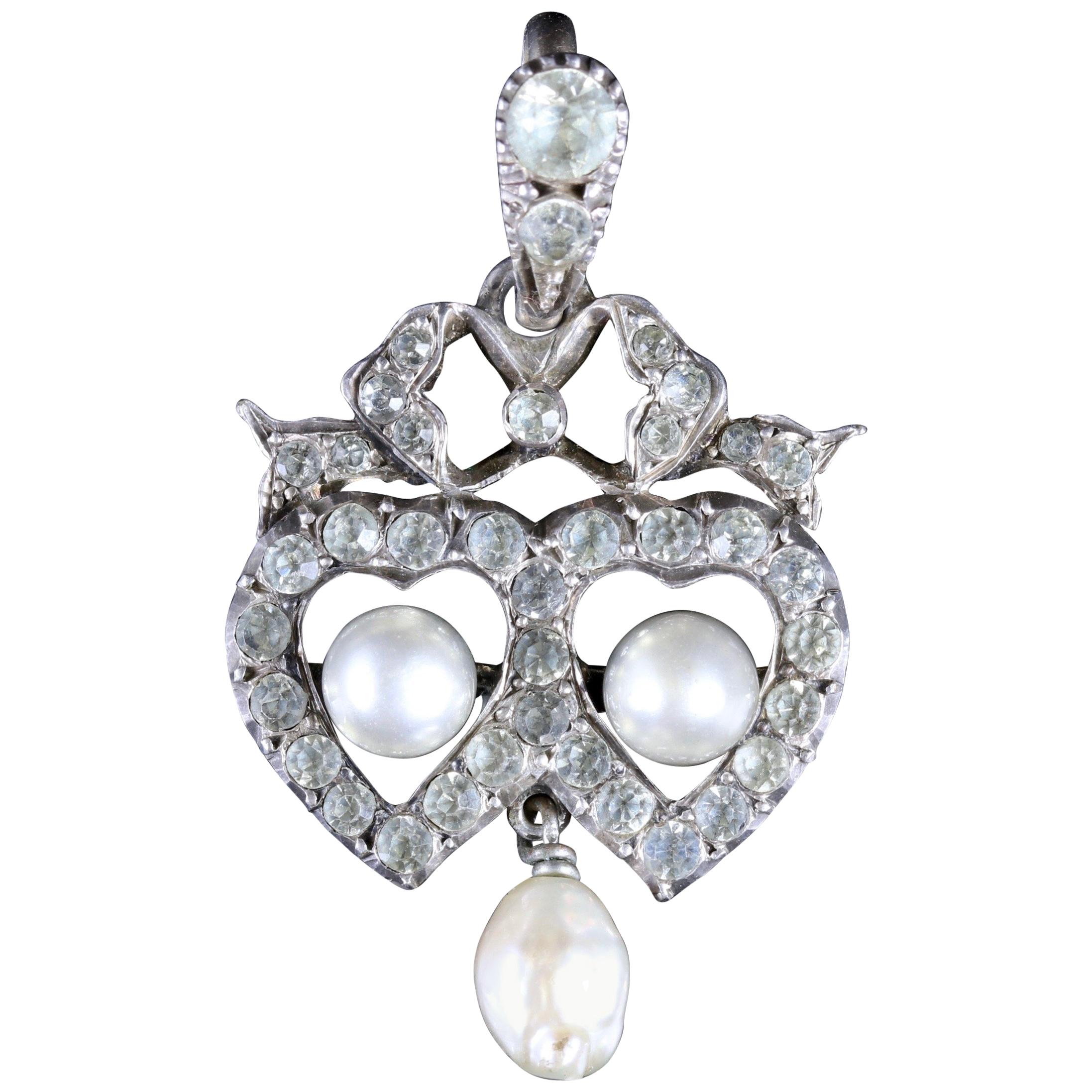 Antique Edwardian Paste Stone Pearl Pendant Silver, circa 1910