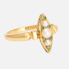 Antique Edwardian Pearl Demantoid Garnet Marquise Ring