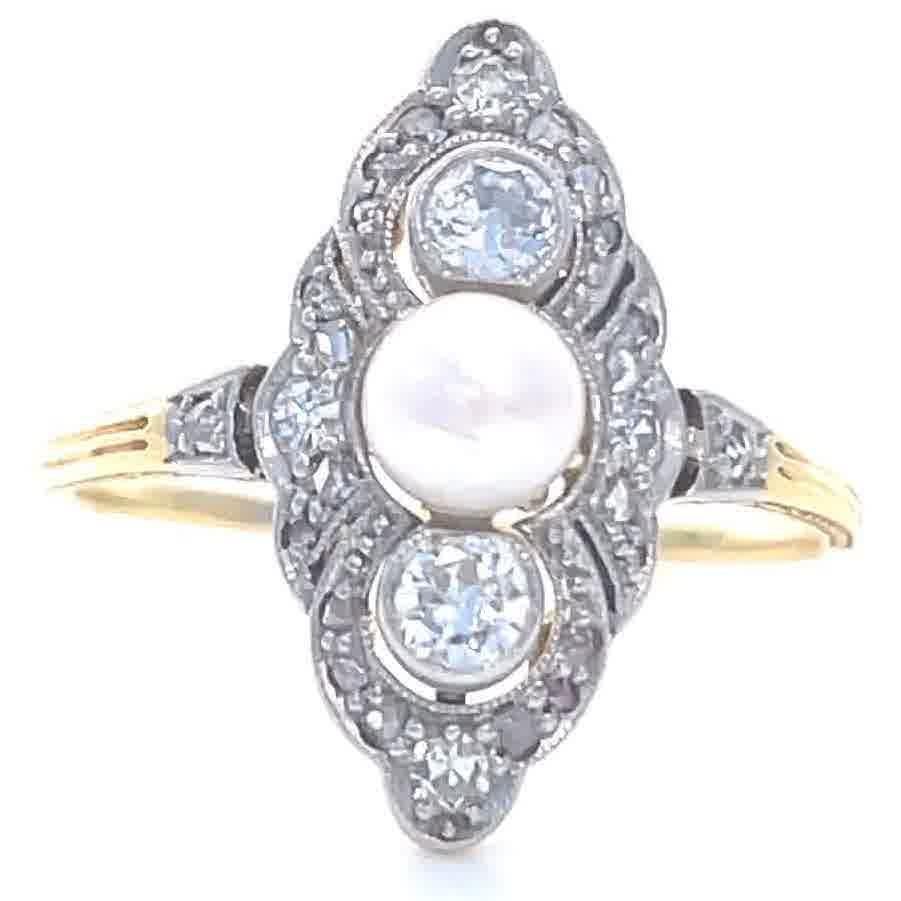 You'll love wearing this stunning Antique Edwardian Pearl Diamond 14k Gold Navette Ring. You can be elegant or dressed down and today pearls are actively used in fashion as a unique, chic and elegant accent. This ring is extremely feminine and truly