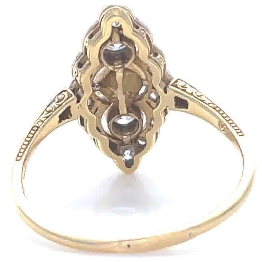 Women's Antique Edwardian Pearl Diamond 14 Karat Gold Navette Ring