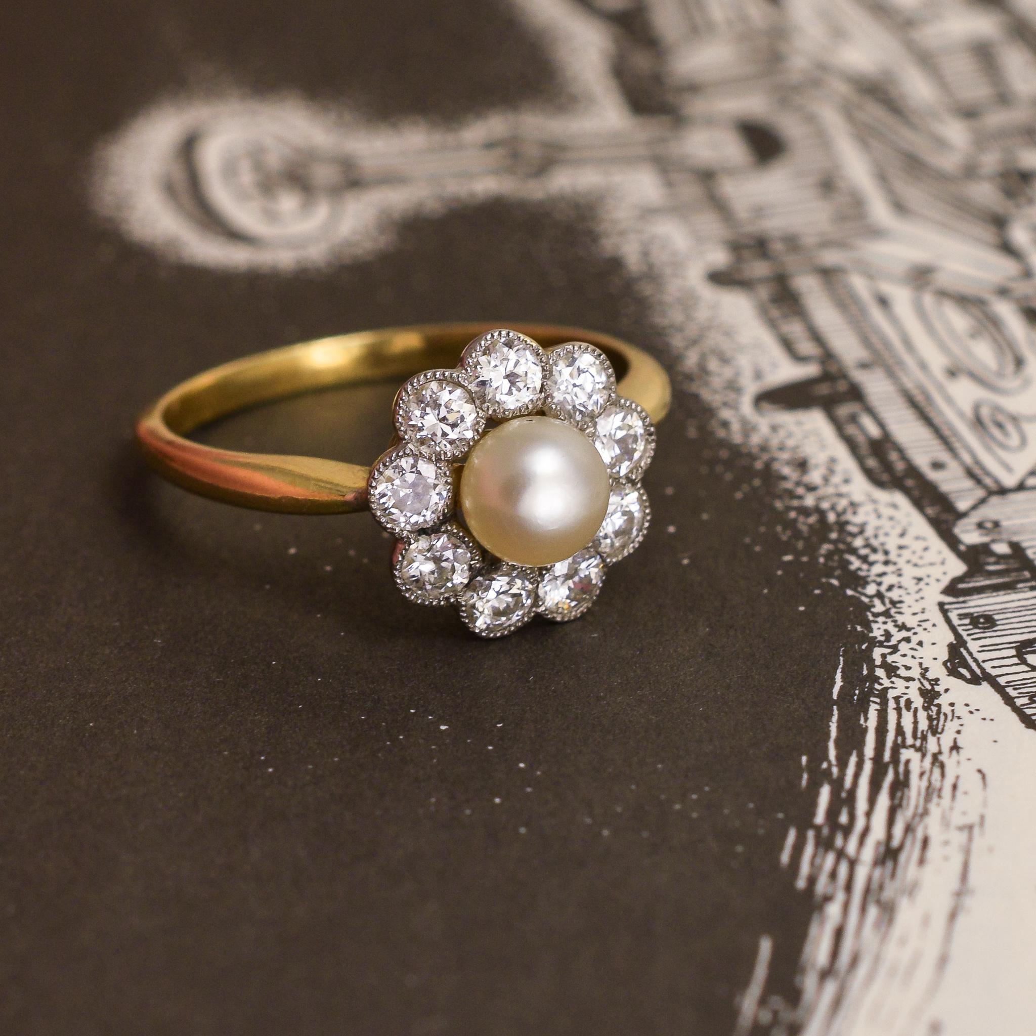 Antique Edwardian Pearl Diamond Flower Ring In Good Condition In Sale, Cheshire