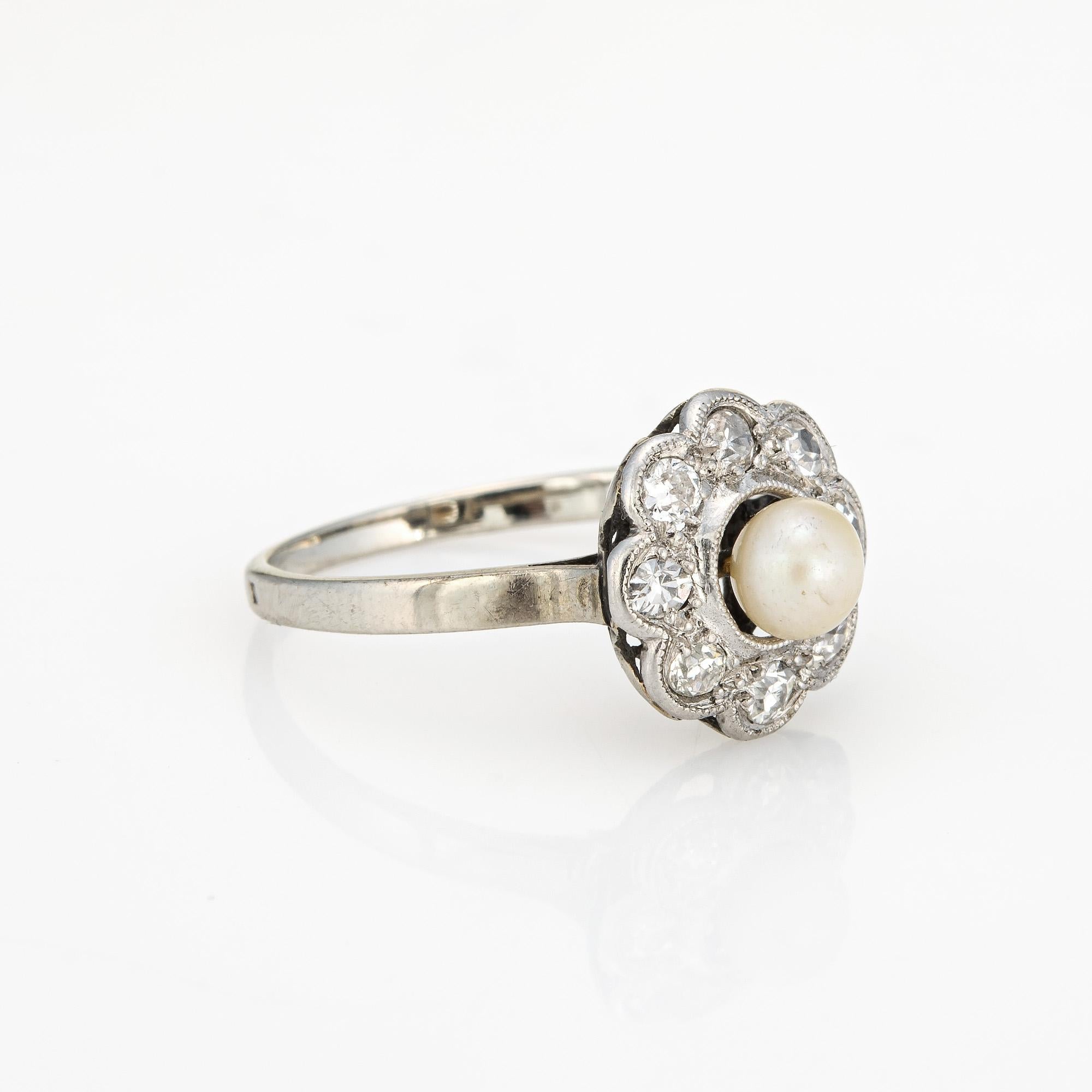 Antiker edwardianischer Perlen-Diamant-Ring-Cluster 18k Weißgold Verlobungsring 6 (Edwardian) im Angebot