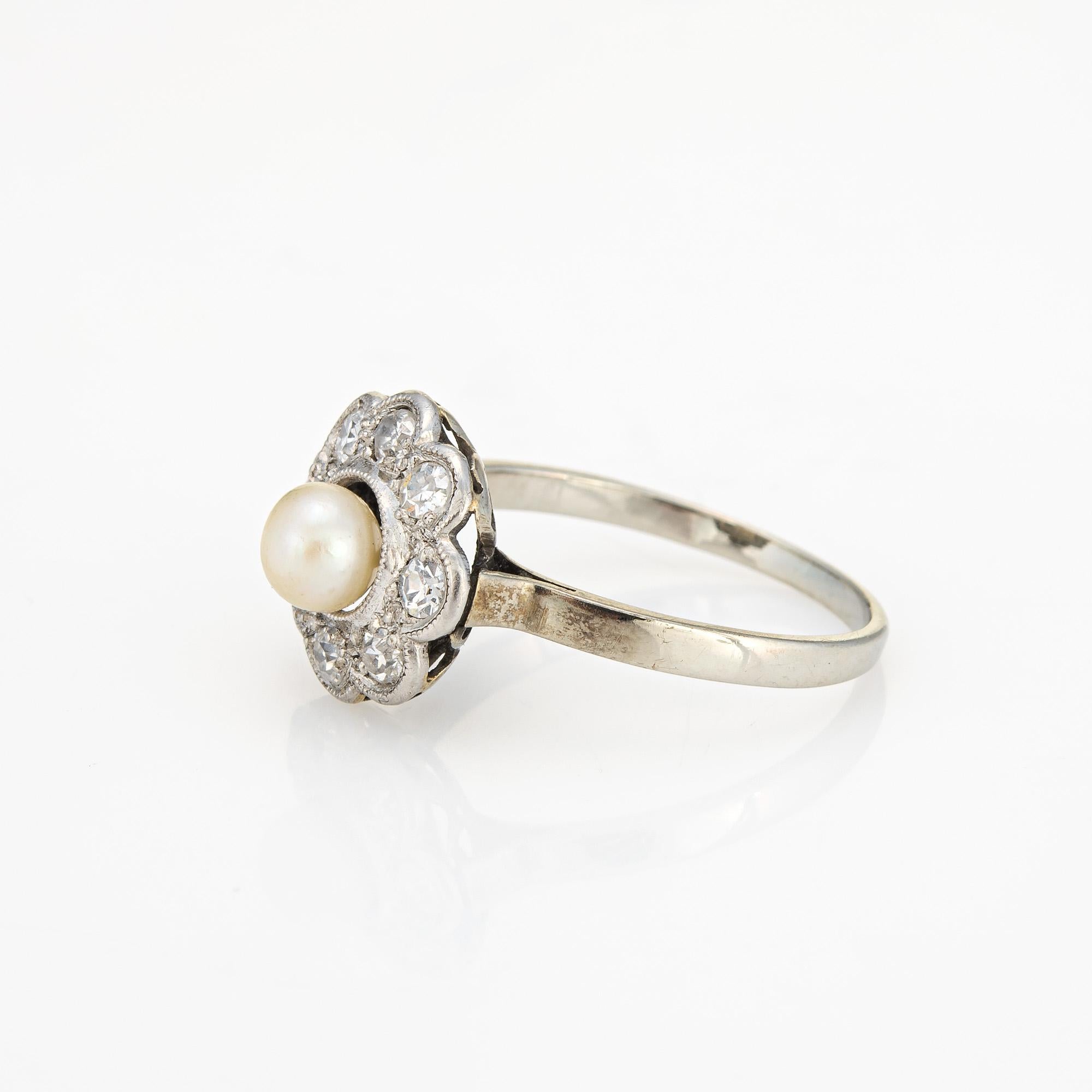 Antiker edwardianischer Perlen-Diamant-Ring-Cluster 18k Weißgold Verlobungsring 6 (Rundschliff) im Angebot
