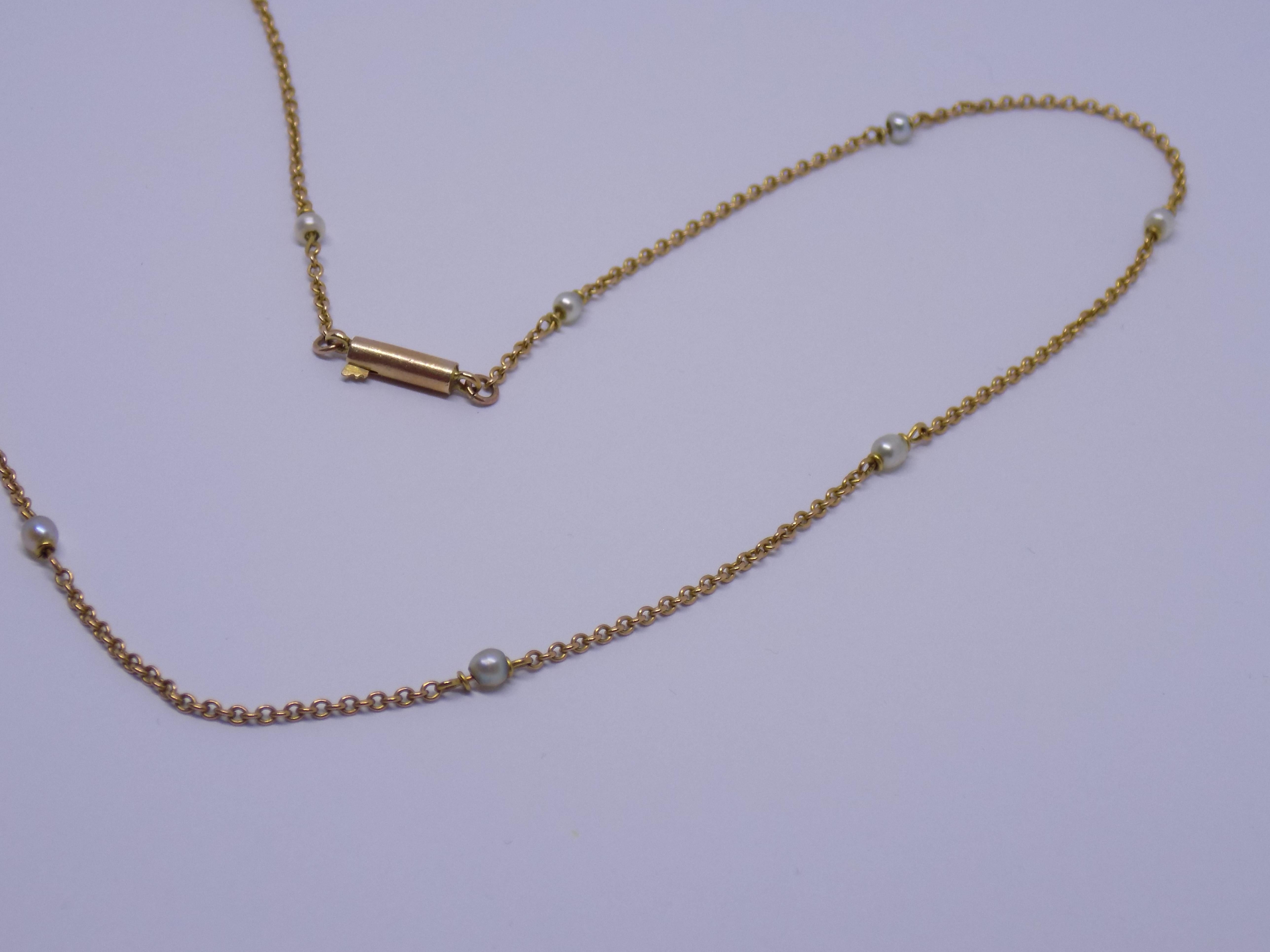 Antique Edwardian Pearl Gold Necklace Chain In Good Condition In Boston, Lincolnshire