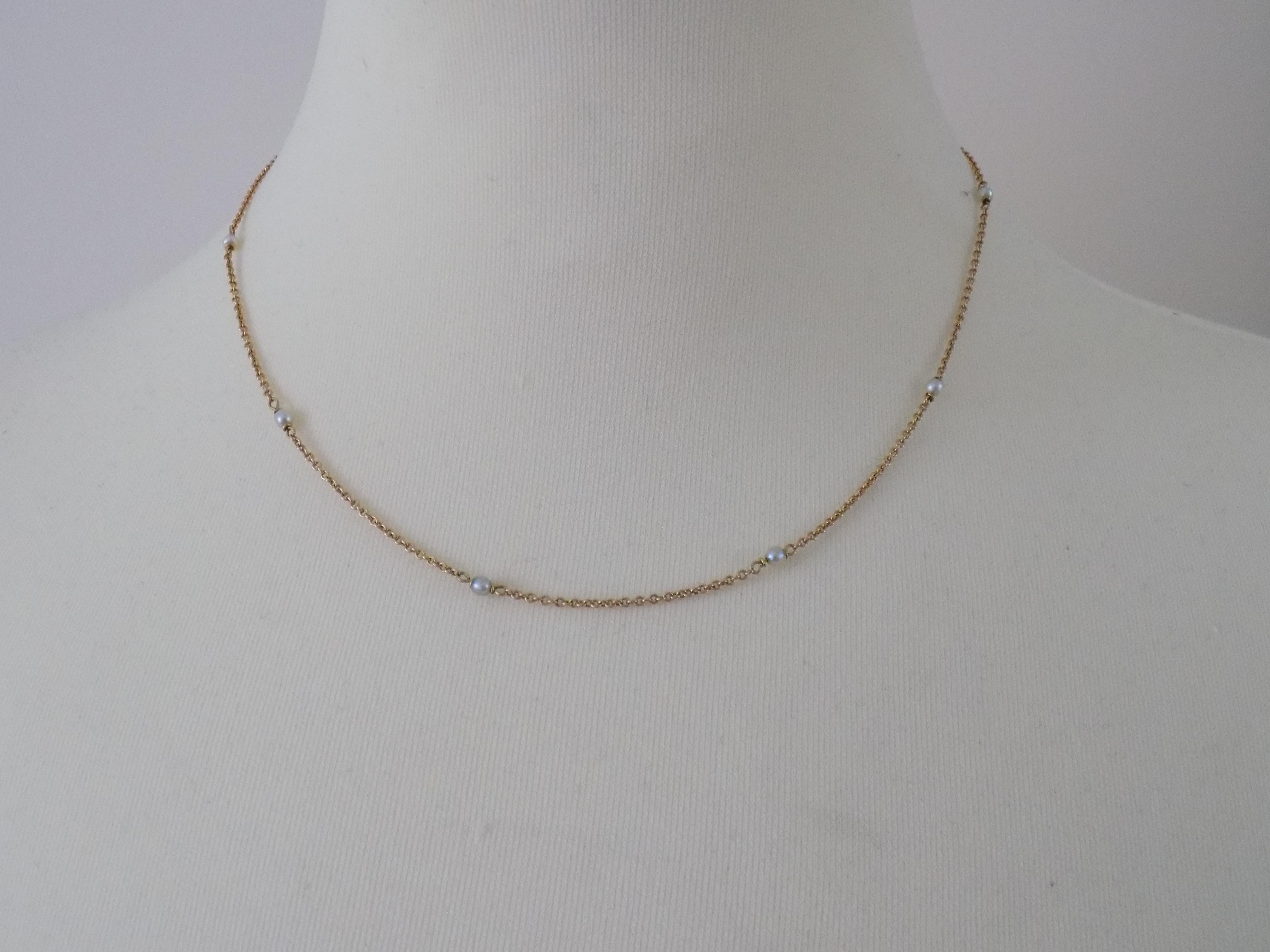 Antique Edwardian Pearl Gold Necklace Chain 2