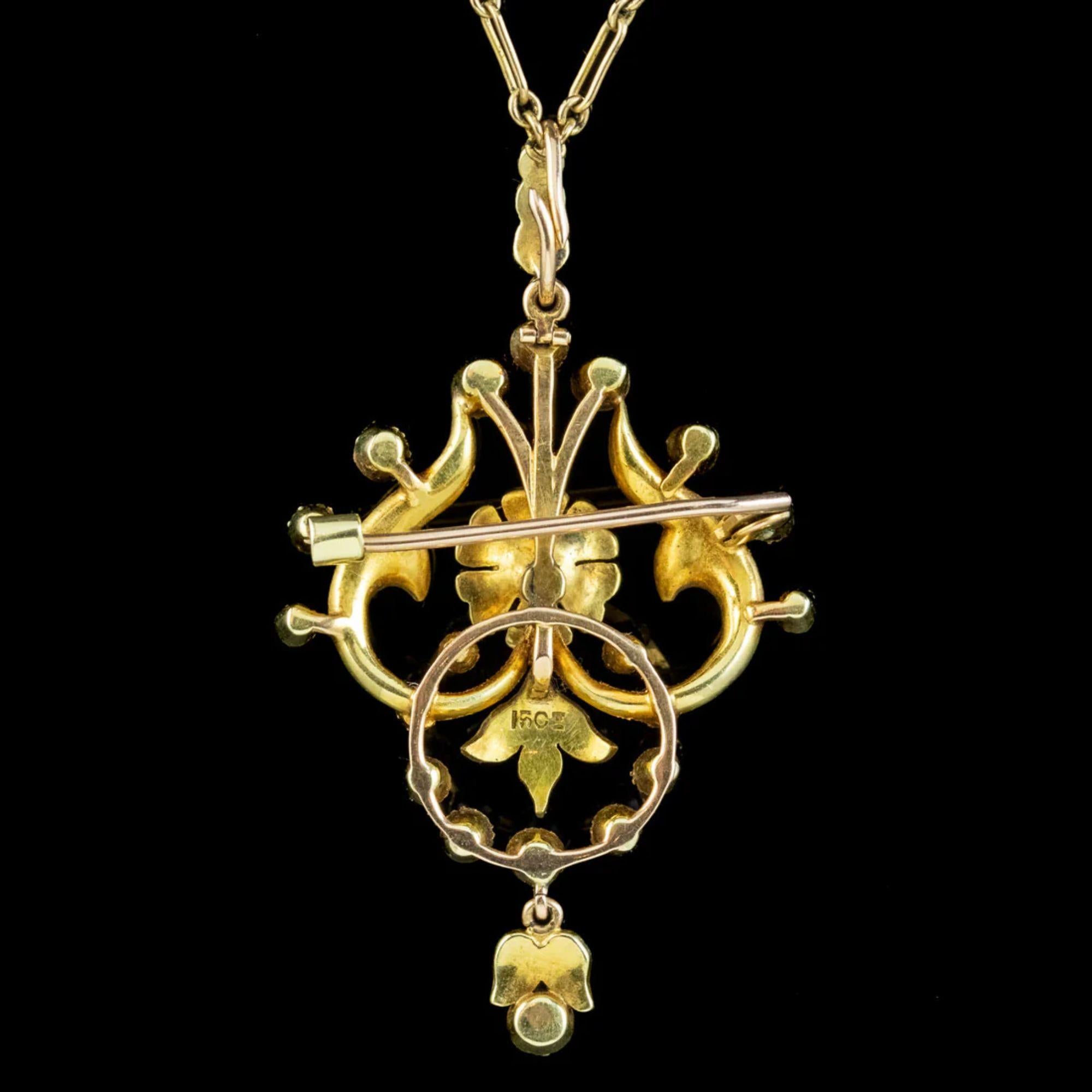 Bead Antique Edwardian Pearl Pendant Necklace in 15ct Gold, circa 1901-1915 For Sale